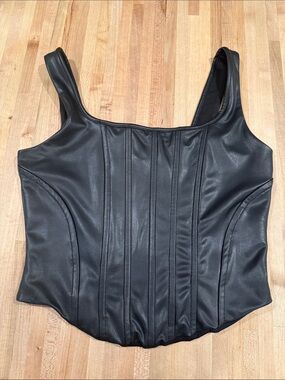 Express Black Faux Leather Corset Tank Top